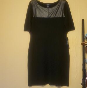 Chaps Black Dress with Faux Leather Detail